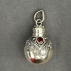 Boho Sterling Silver Garnet Poison Bottle Pendant